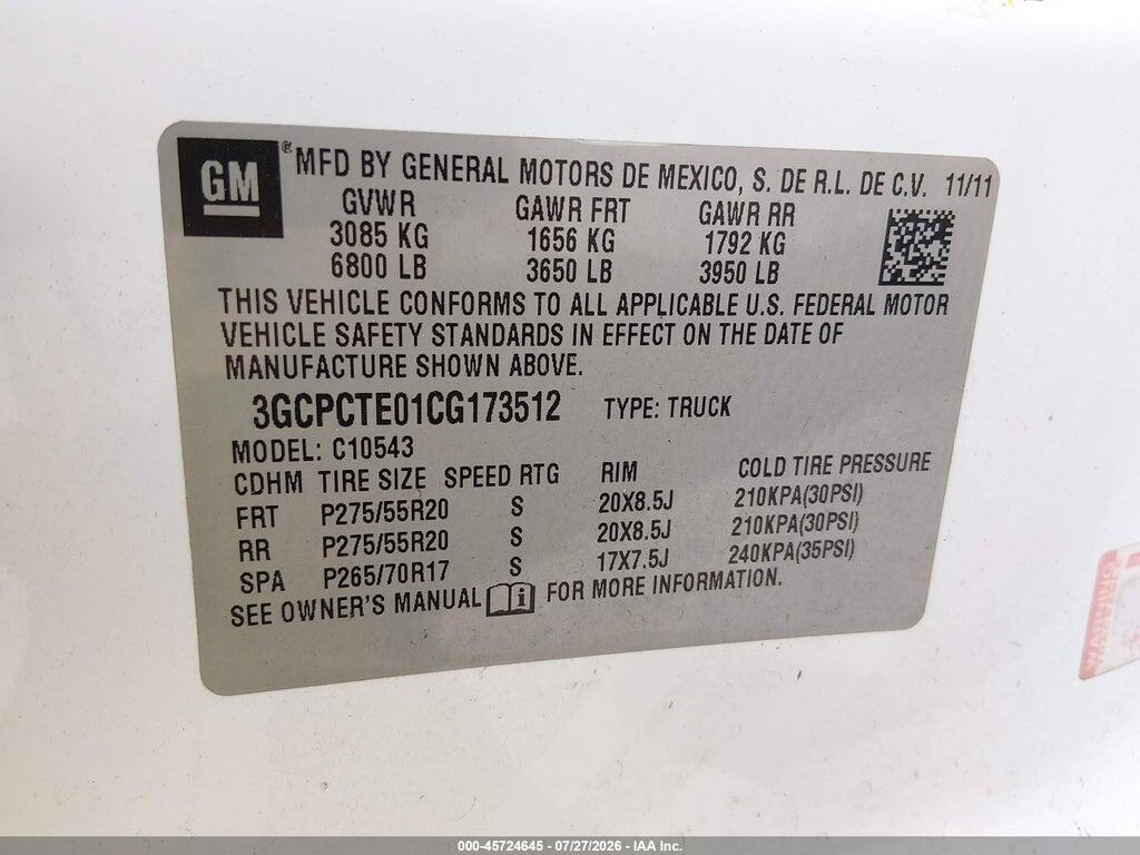 3GCPCTE01CG173512 2012 CHEVROLET SILVERADO 1500 photo no. 9