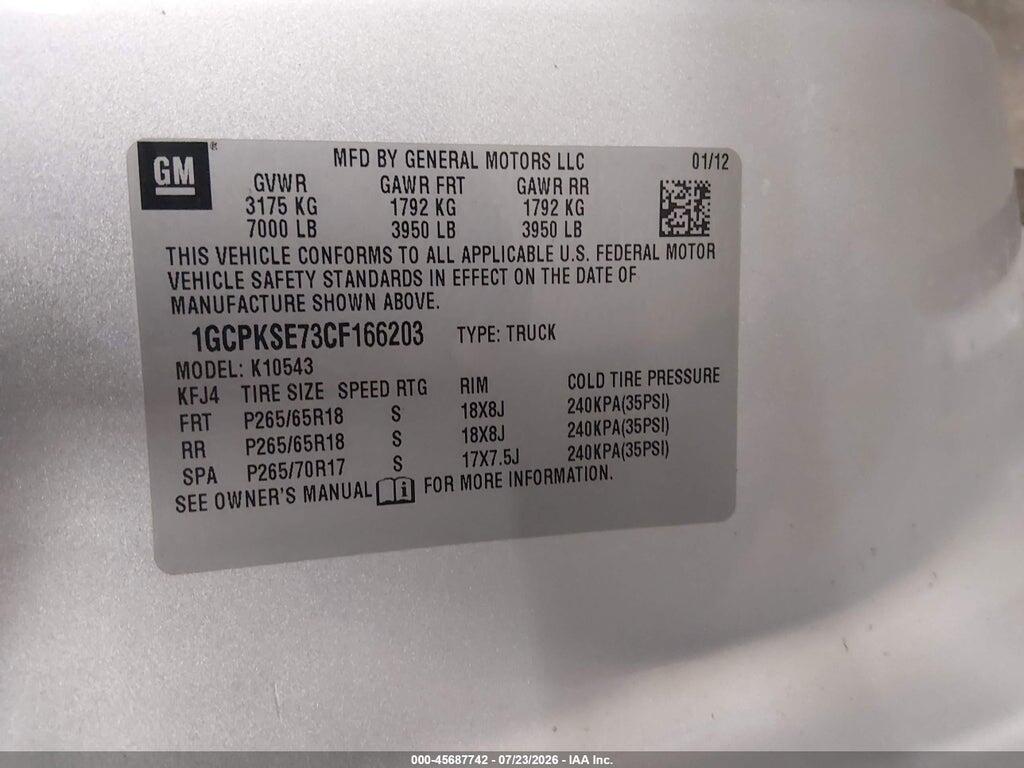 1GCPKSE73CF166203 2012 CHEVROLET SILVERADO 1500 photo no. 9