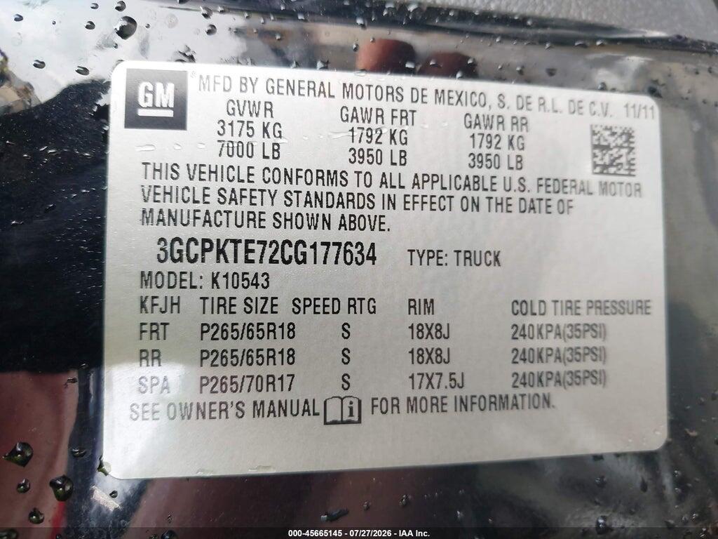 3GCPKTE72CG177634 2012 CHEVROLET SILVERADO 1500 photo no. 9