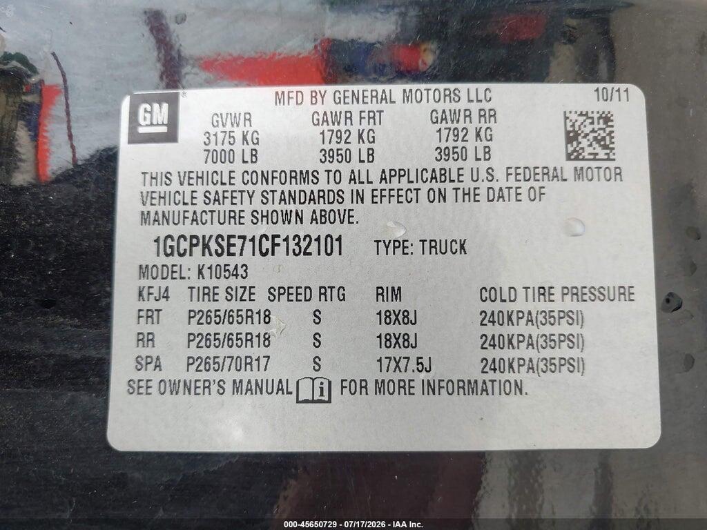 1GCPKSE71CF132101 2012 CHEVROLET SILVERADO 1500 photo no. 9