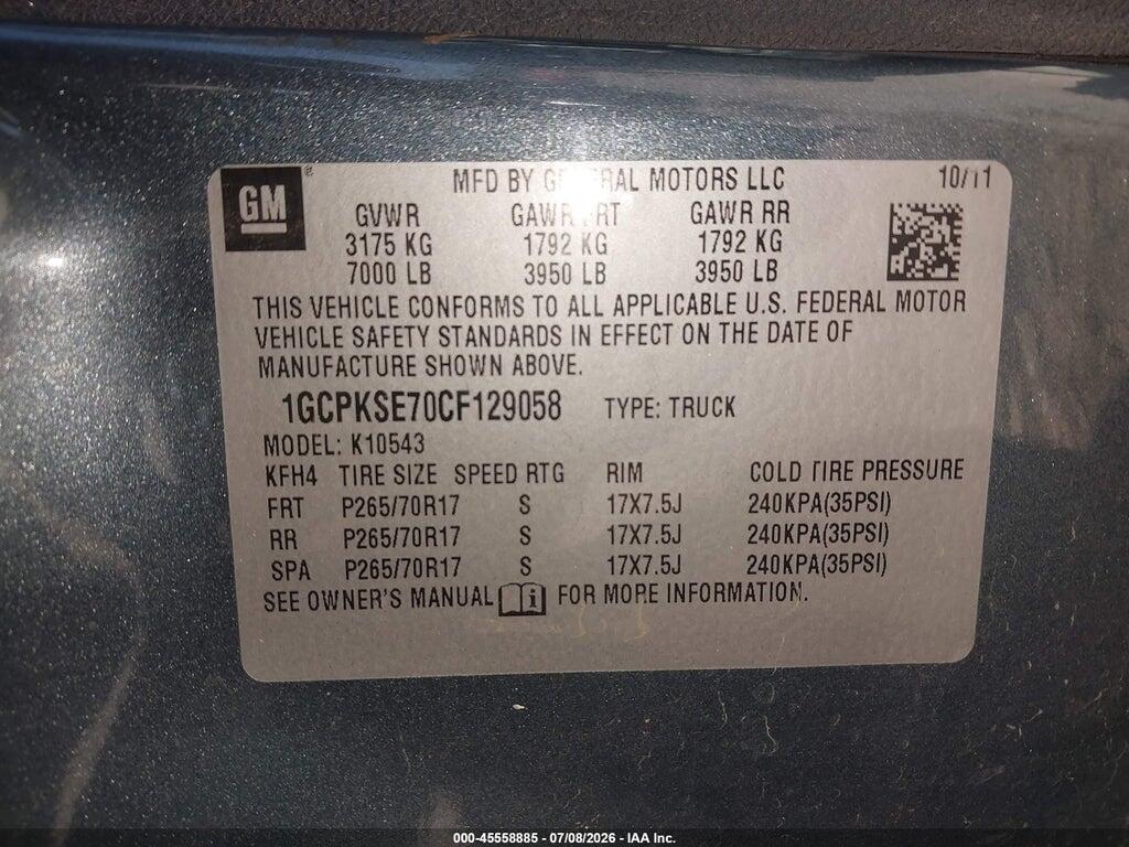 1GCPKSE70CF129058 2012 CHEVROLET SILVERADO 1500 photo no. 9