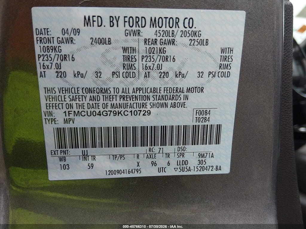 1FMCU04G79KC10729 2009 FORD ESCAPE photo no. 9