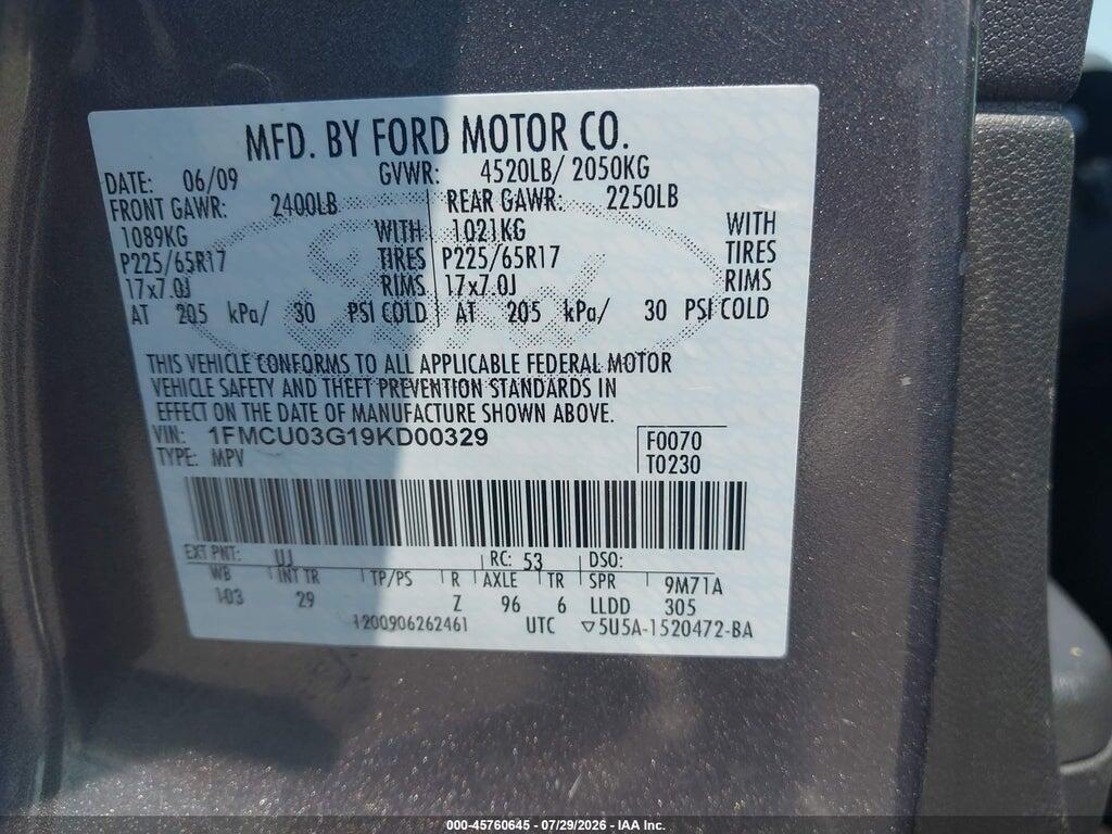 1FMCU03G19KD00329 2009 FORD ESCAPE photo no. 9