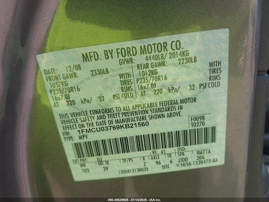 1FMCU03769KB21560 2009 FORD ESCAPE photo no. 9