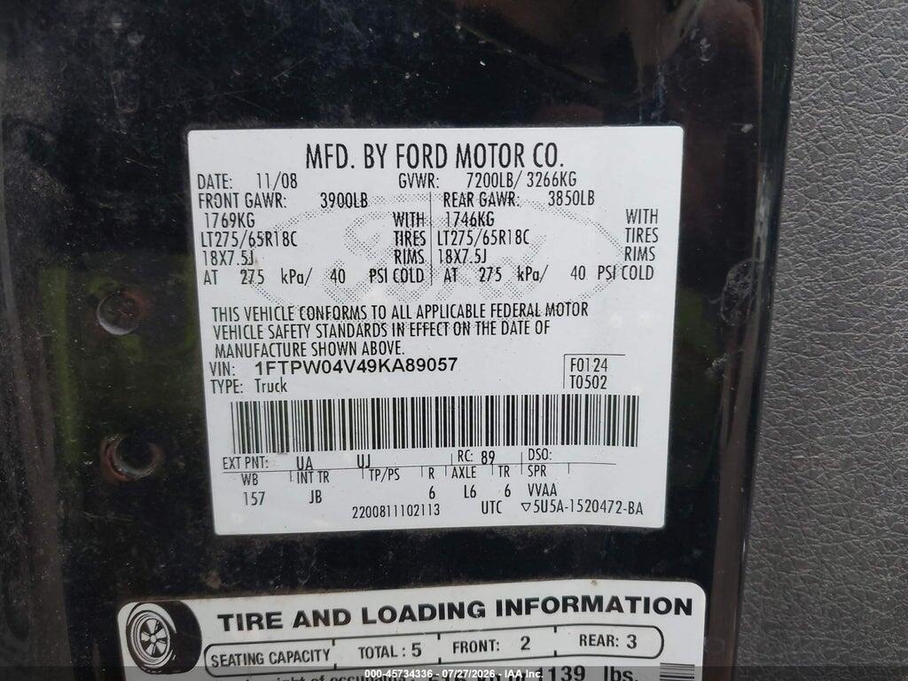 1FTPW04V49KA89057 2009 FORD F-150 photo no. 9