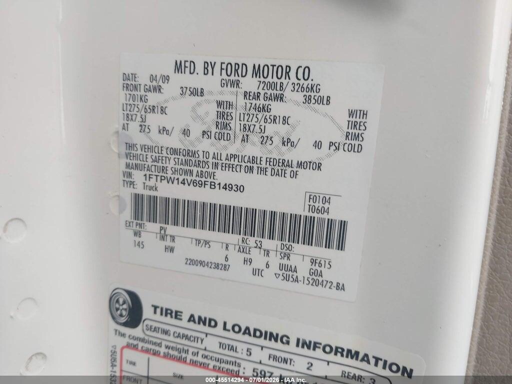 1FTPW14V69FB14930 2009 FORD F-150 photo no. 9