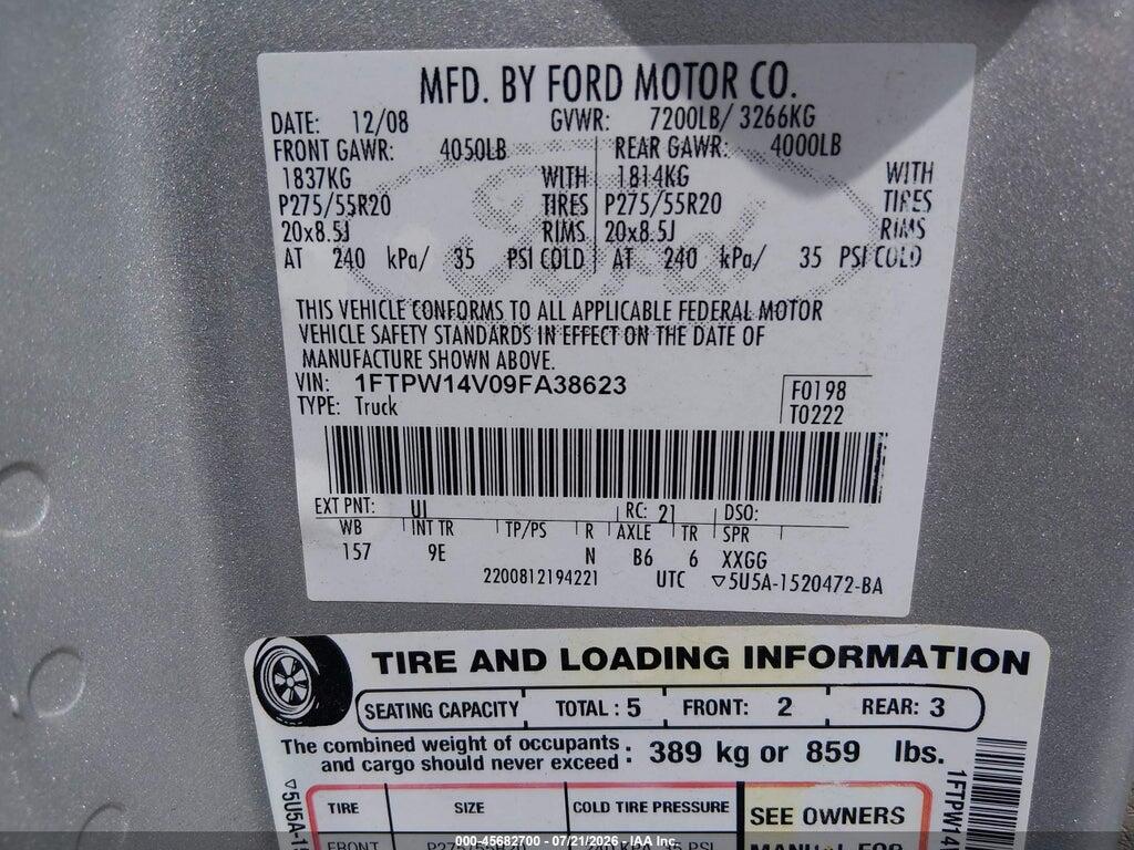 1FTPW14V09FA38623 2009 FORD F-150 photo no. 9