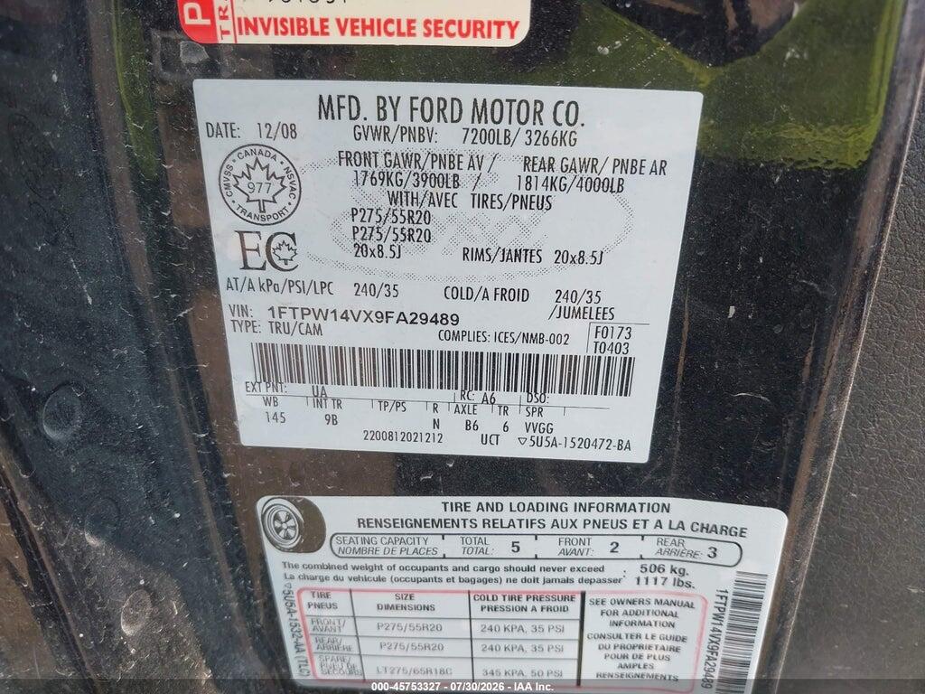 1FTPW14VX9FA29489 2009 FORD F-150 photo no. 9