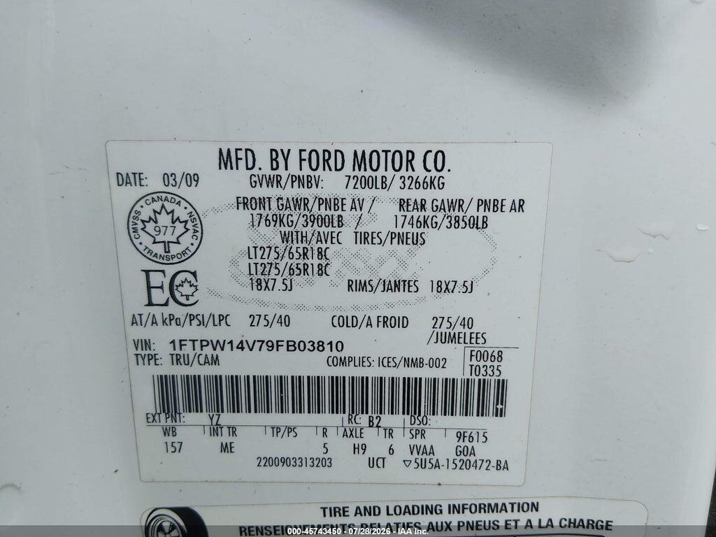 1FTPW14V79FB03810 2009 FORD F-150 photo no. 9