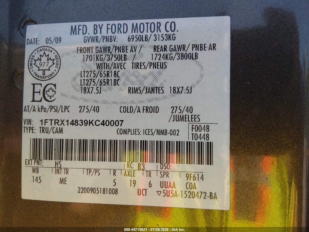1FTRX14839KC40007 2009 FORD F-150 photo no. 9