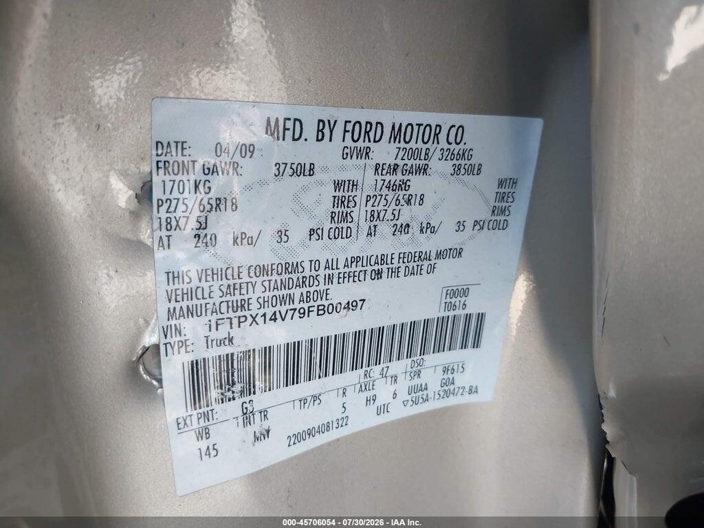 1FTPX14V79FB00497 2009 FORD F-150 photo no. 9