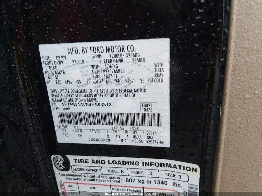 1FTPW14V89FA83812 2009 FORD F-150 photo no. 9