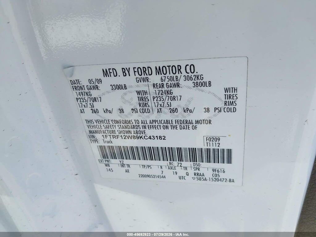 1FTRF12W89KC43182 2009 FORD F-150 photo no. 9