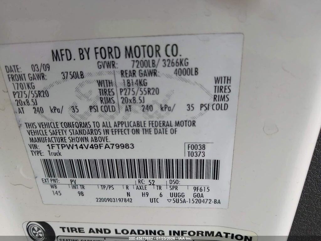 1FTPW14V49FA79983 2009 FORD F-150 photo no. 9