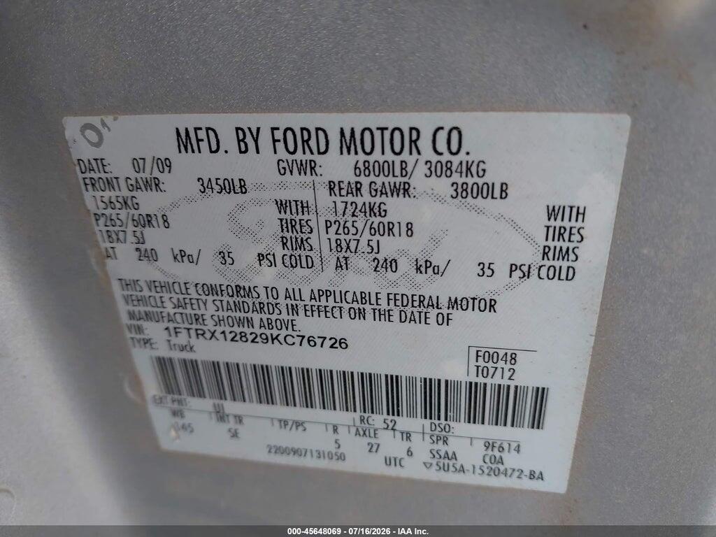 1FTRX12829KC76726 2009 FORD F-150 photo no. 9