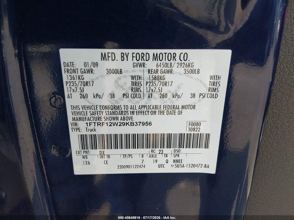1FTRF12W29KB37956 2009 FORD F-150 photo no. 9
