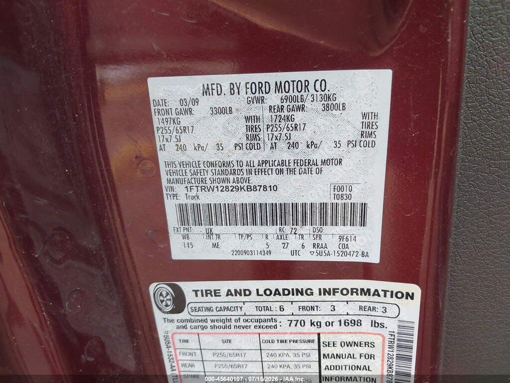 1FTRW12829KB87810 2009 FORD F-150 photo no. 9