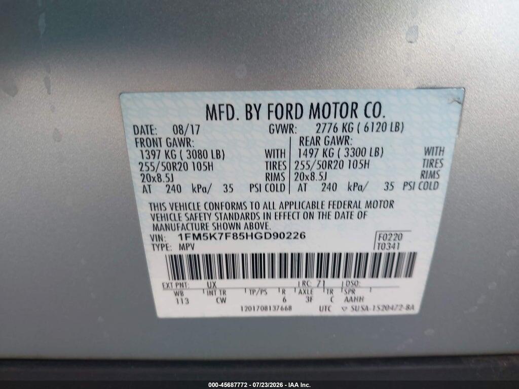 1FM5K7F85HGD90226 2017 FORD EXPLORER photo no. 9