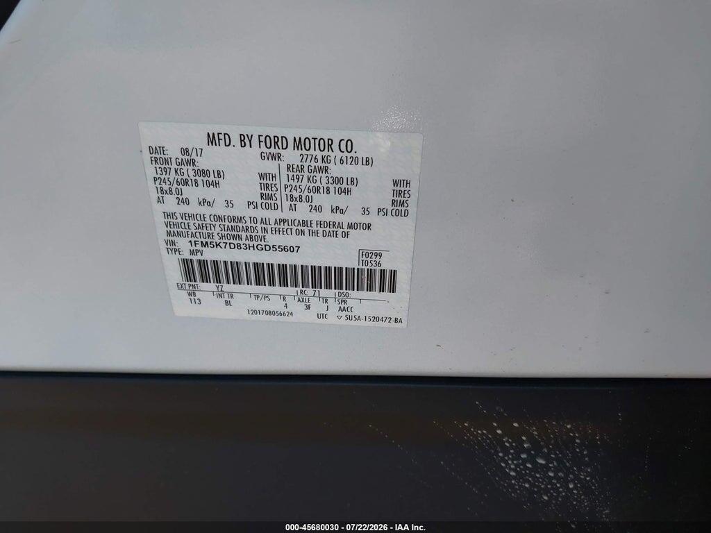 1FM5K7D83HGD55607 2017 FORD EXPLORER photo no. 9