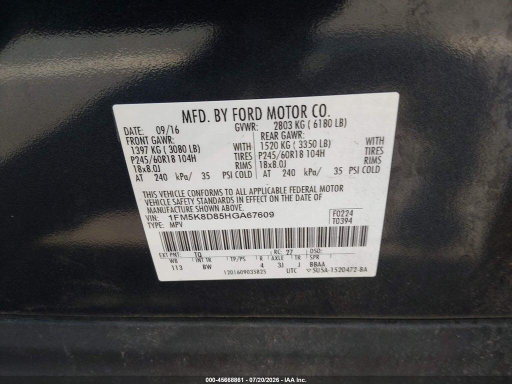 1FM5K8D85HGA67609 2017 FORD EXPLORER photo no. 9