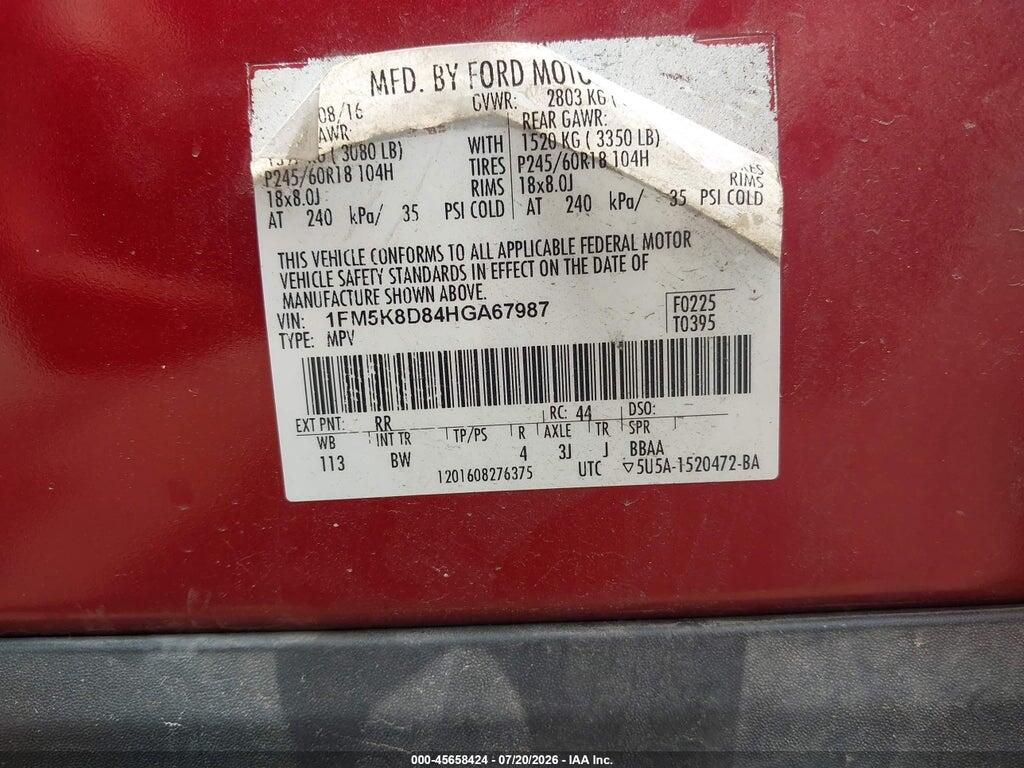 1FM5K8D84HGA67987 2017 FORD EXPLORER photo no. 9