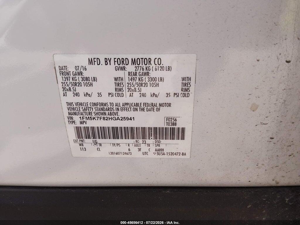 1FM5K7F82HGA25941 2017 FORD EXPLORER photo no. 9