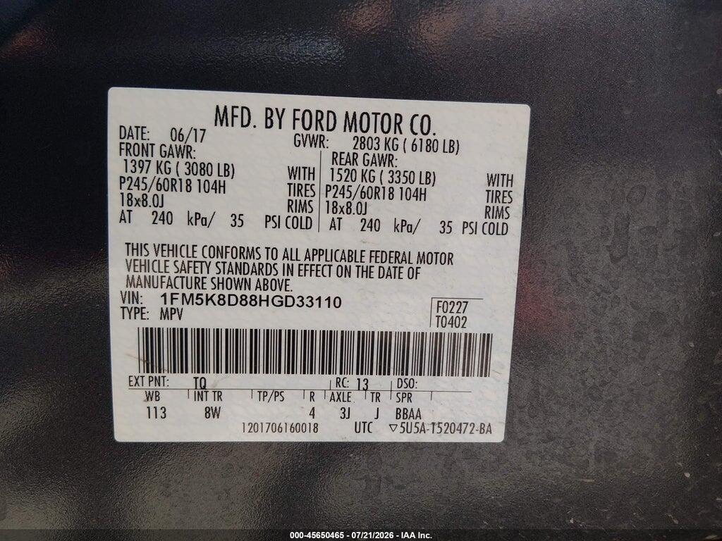 1FM5K8D88HGD33110 2017 FORD EXPLORER photo no. 9