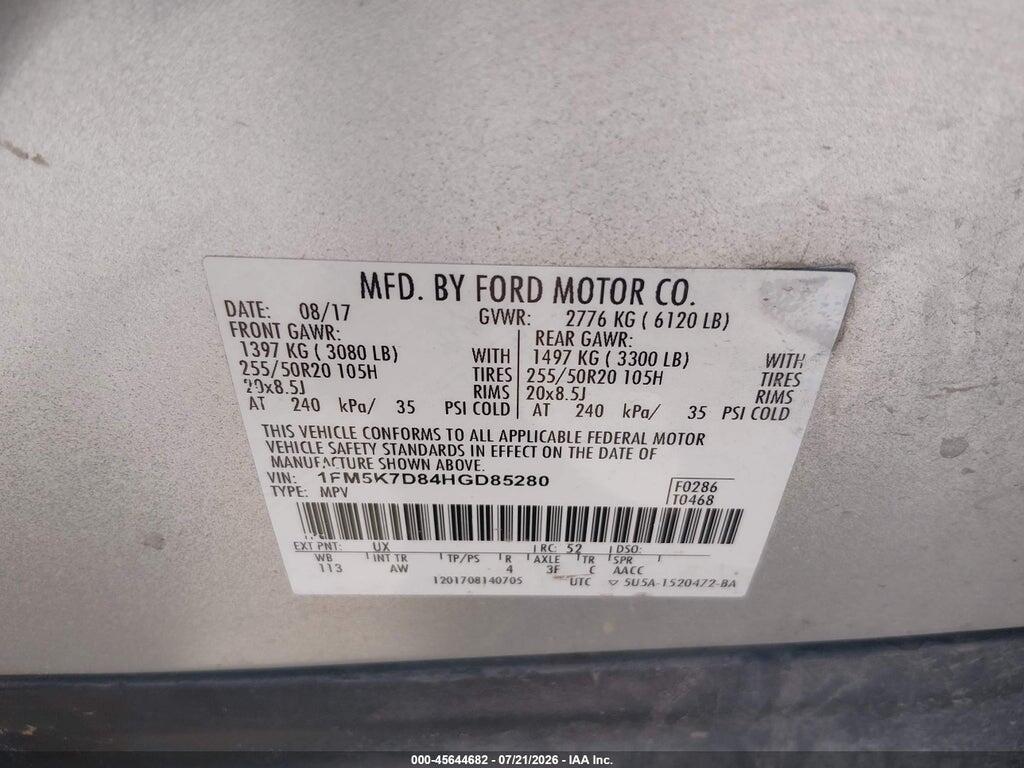 1FM5K7D84HGD85280 2017 FORD EXPLORER photo no. 9