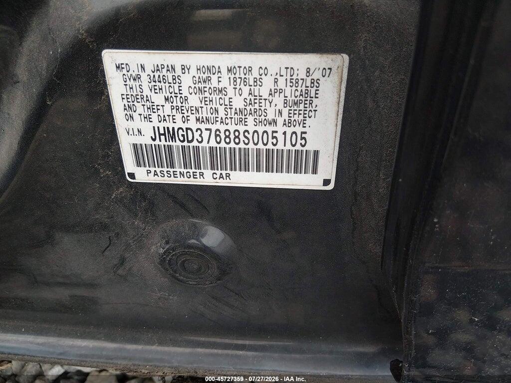 JHMGD37688S005105 2008 HONDA FIT photo no. 9