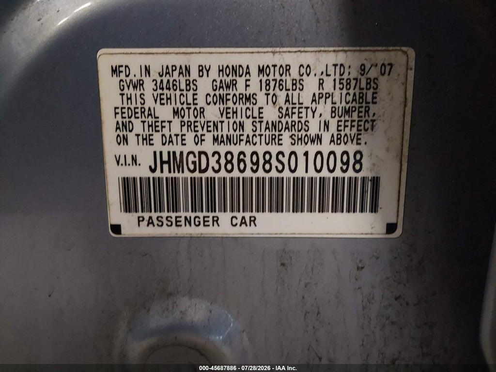 JHMGD38698S010098 2008 HONDA FIT photo no. 9