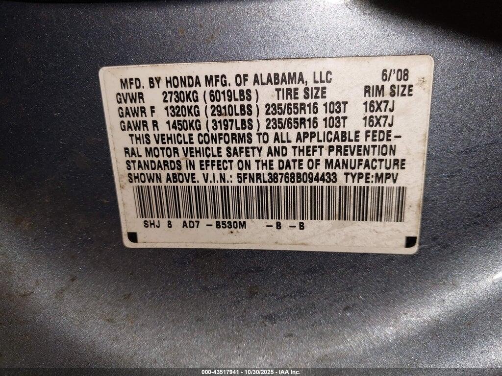 5FNRL38768B094433 2008 HONDA ODYSSEY photo no. 9