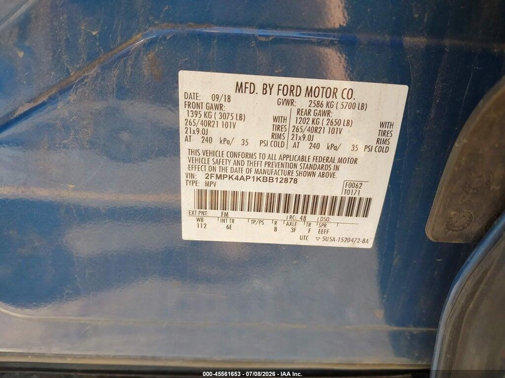 2FMPK4AP1KBB12878 2019 FORD EDGE photo no. 9