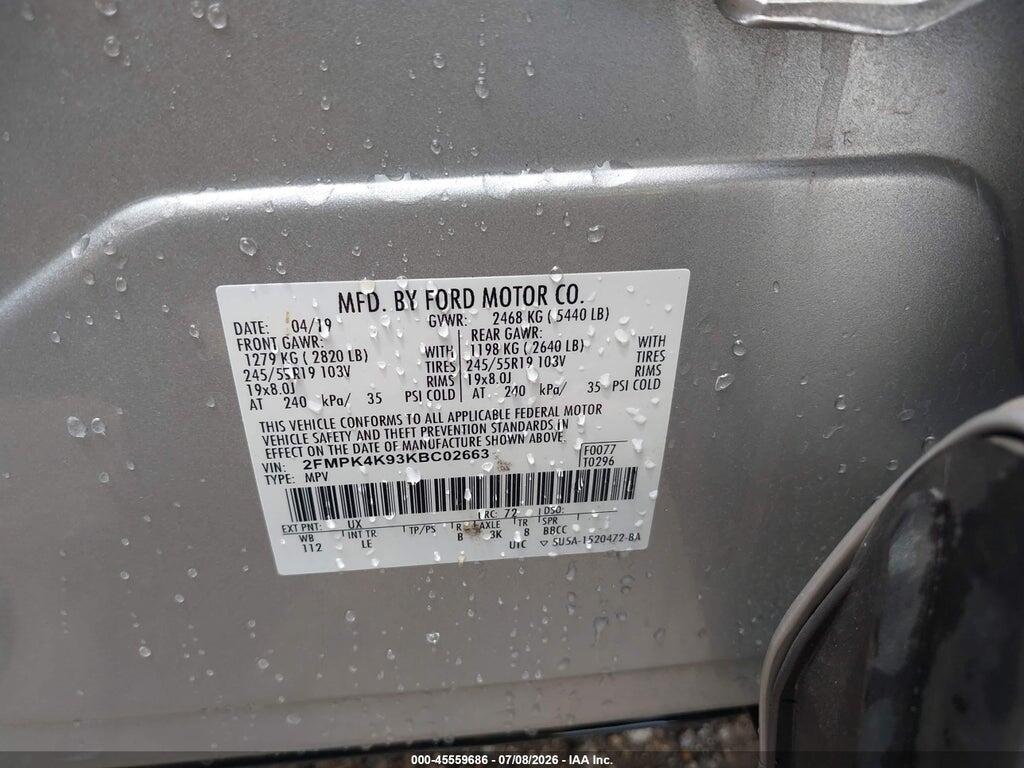 2FMPK4K93KBC02663 2019 FORD EDGE photo no. 9