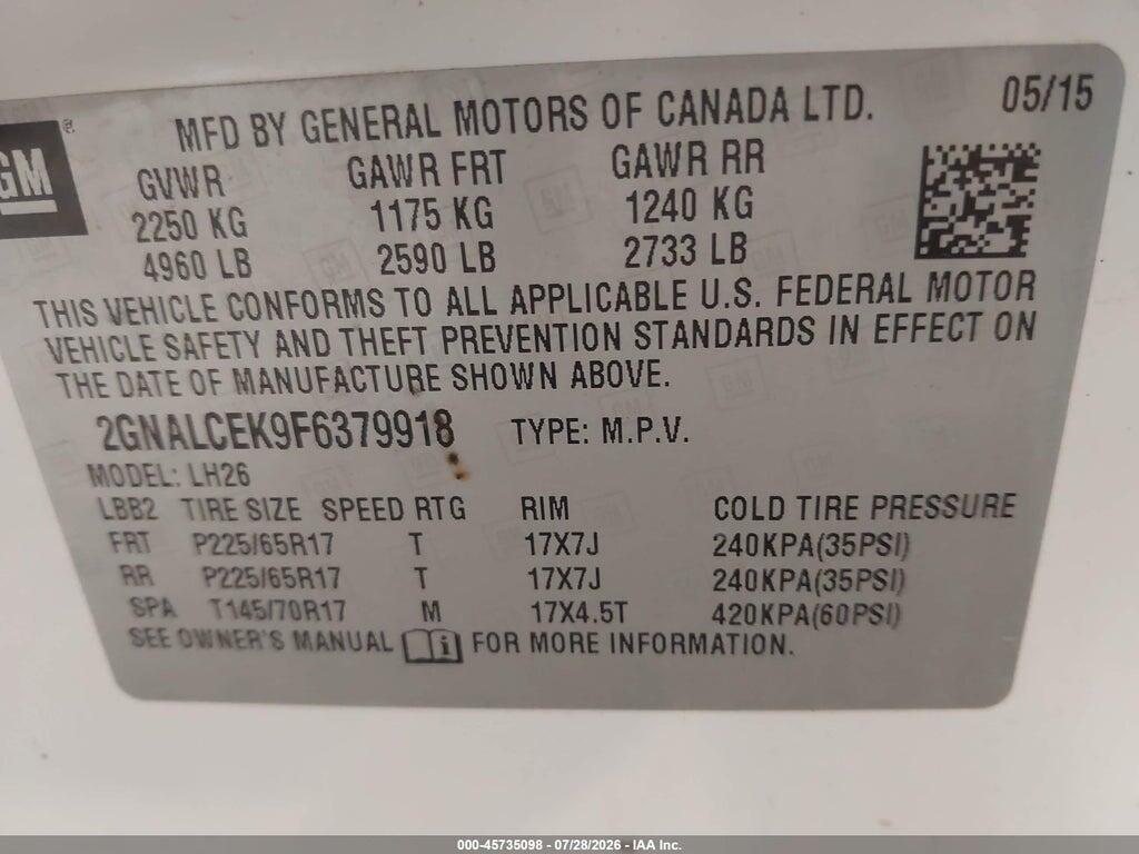 2GNALCEK9F6379918 2015 CHEVROLET EQUINOX photo no. 9