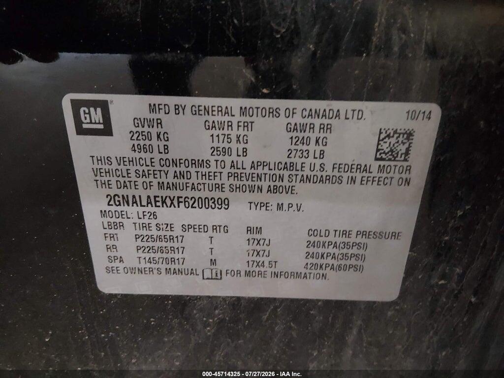 2GNALAEKXF6200399 2015 CHEVROLET EQUINOX photo no. 9