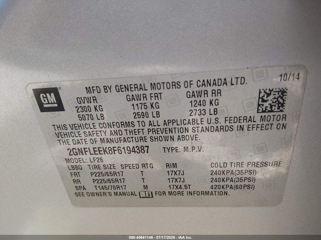 2GNFLEEK8F6194387 2015 CHEVROLET EQUINOX photo no. 9