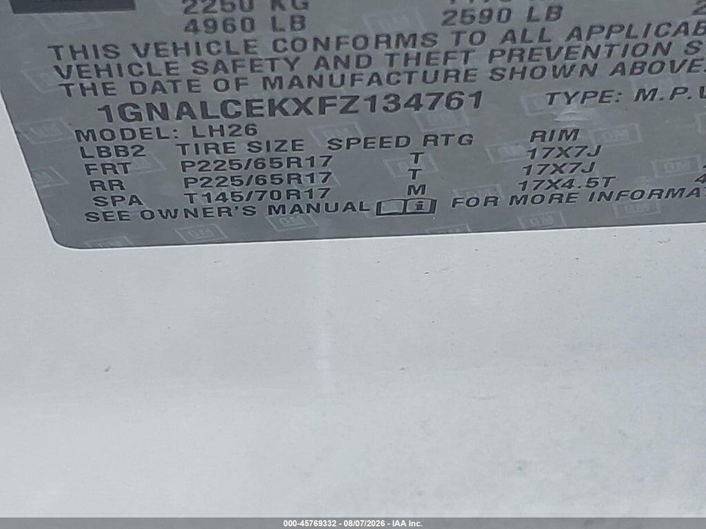 1GNALCEKXFZ134761 2015 CHEVROLET EQUINOX photo no. 9