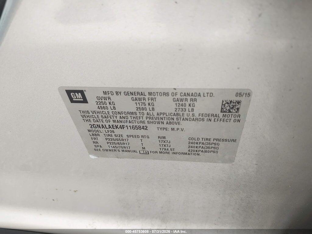 2GNALAEK4F1165842 2015 CHEVROLET EQUINOX photo no. 9
