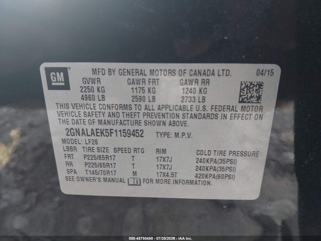 2GNALAEK5F1159452 2015 CHEVROLET EQUINOX photo no. 9