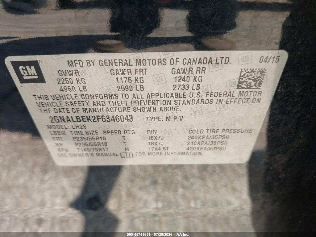 2GNALBEK2F6346043 2015 CHEVROLET EQUINOX photo no. 9