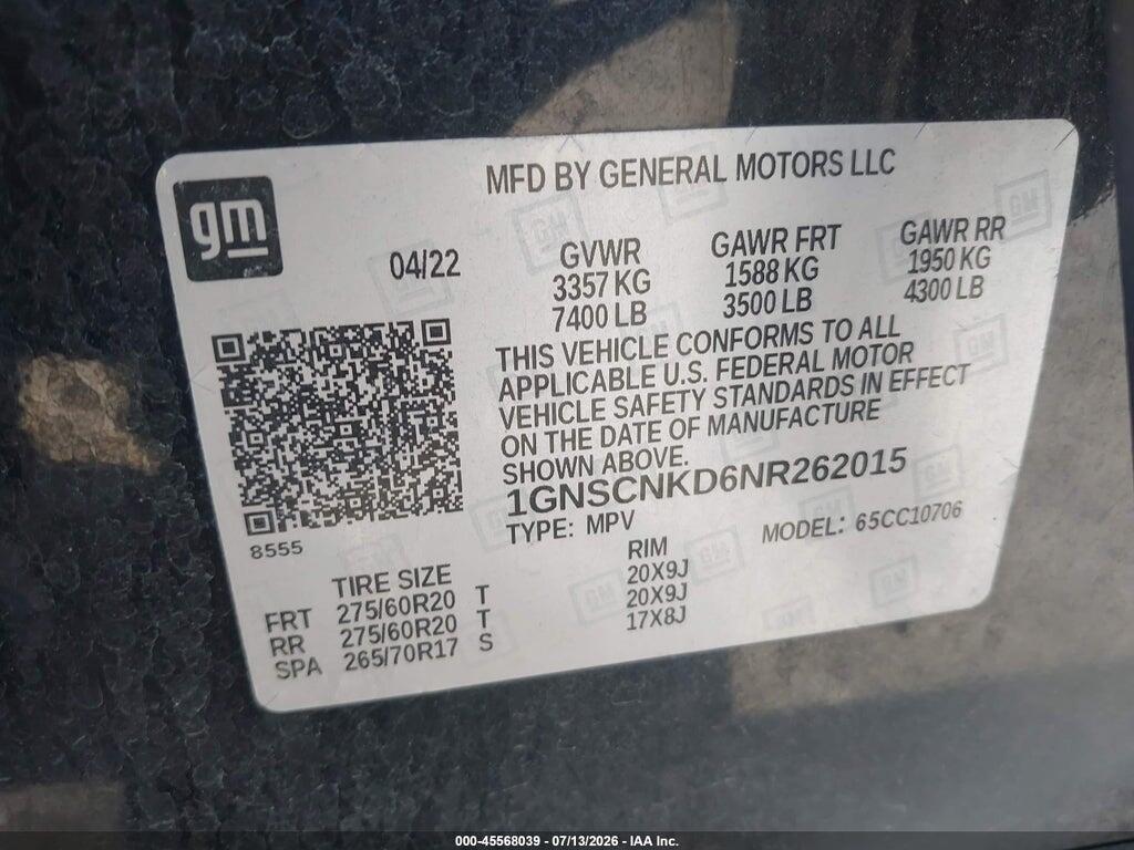 1GNSCNKD6NR262015 2022 CHEVROLET TAHOE photo no. 9