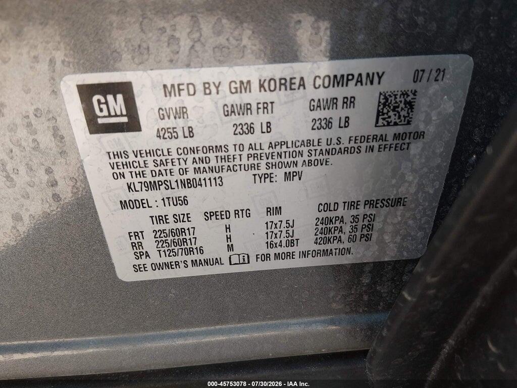 KL79MPSL1NB041113 2022 CHEVROLET TRAILBLAZER photo no. 9