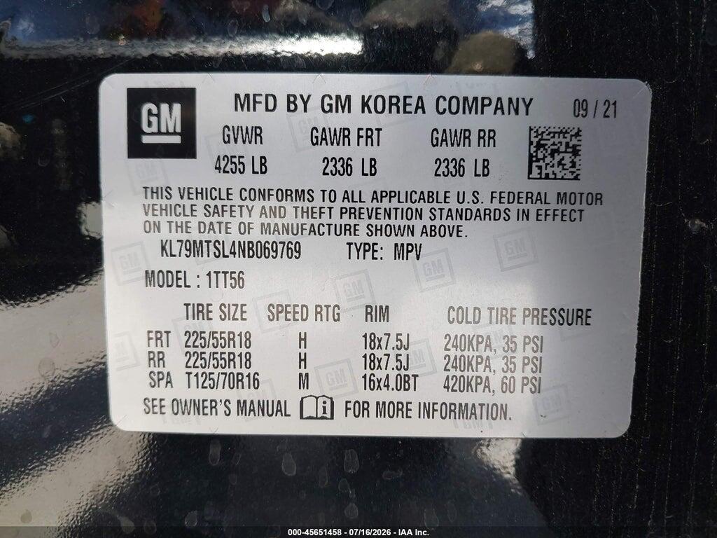 KL79MTSL4NB069769 2022 CHEVROLET TRAILBLAZER photo no. 9
