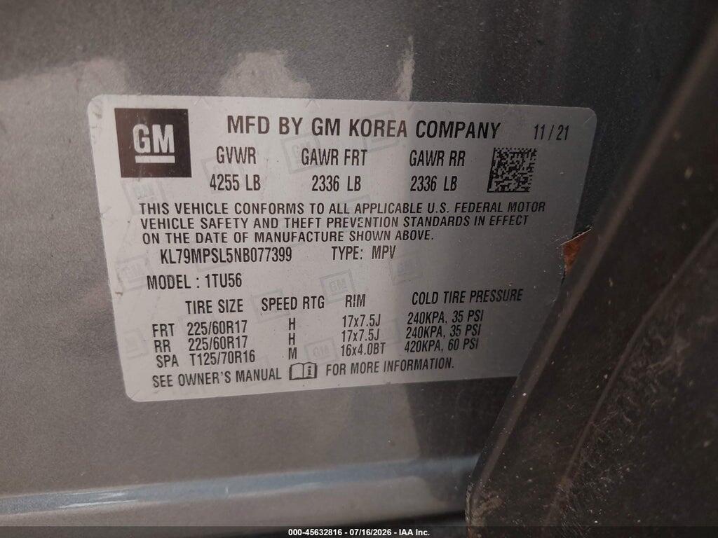 KL79MPSL5NB077399 2022 CHEVROLET TRAILBLAZER photo no. 9