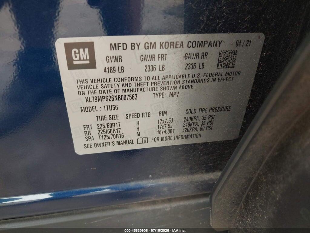 KL79MPS26NB007563 2022 CHEVROLET TRAILBLAZER photo no. 9