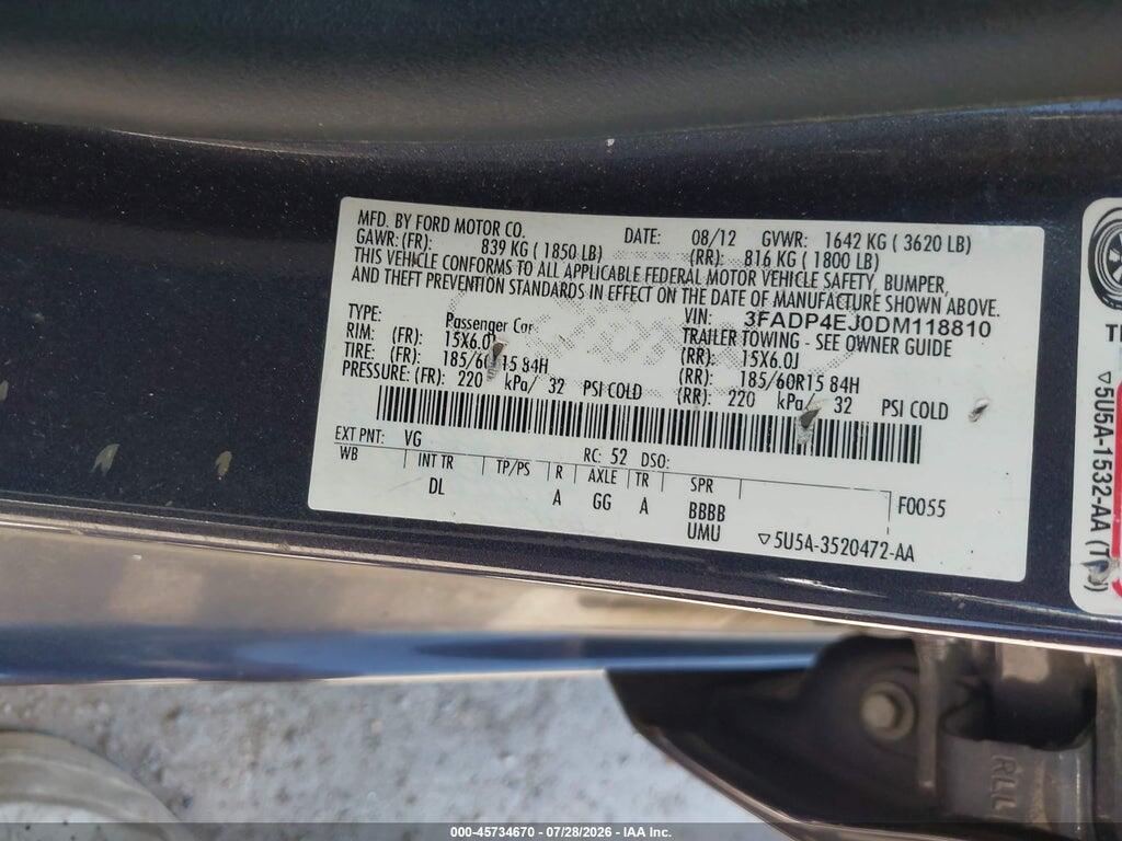 3FADP4EJ0DM118810 2013 FORD FIESTA photo no. 9