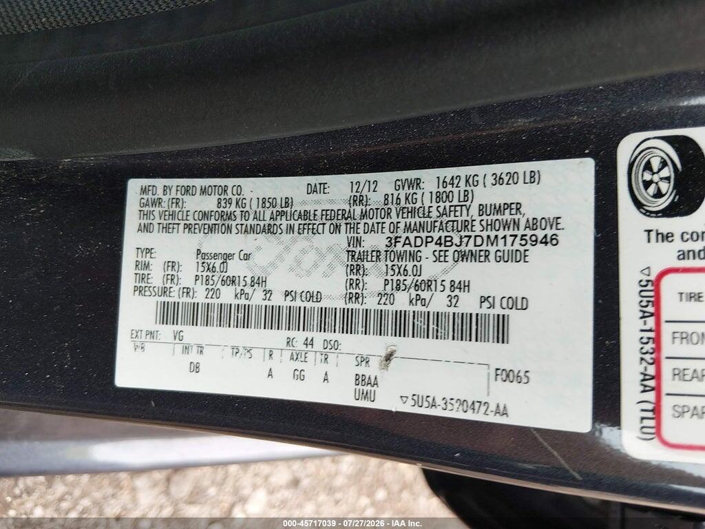 3FADP4BJ7DM175946 2013 FORD FIESTA photo no. 9