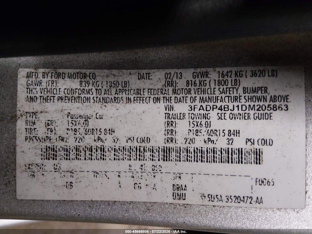 3FADP4BJ1DM205863 2013 FORD FIESTA photo no. 9