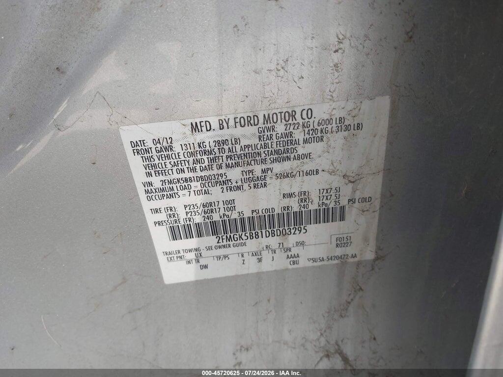 2FMGK5B81DBD03295 2013 FORD FLEX photo no. 9