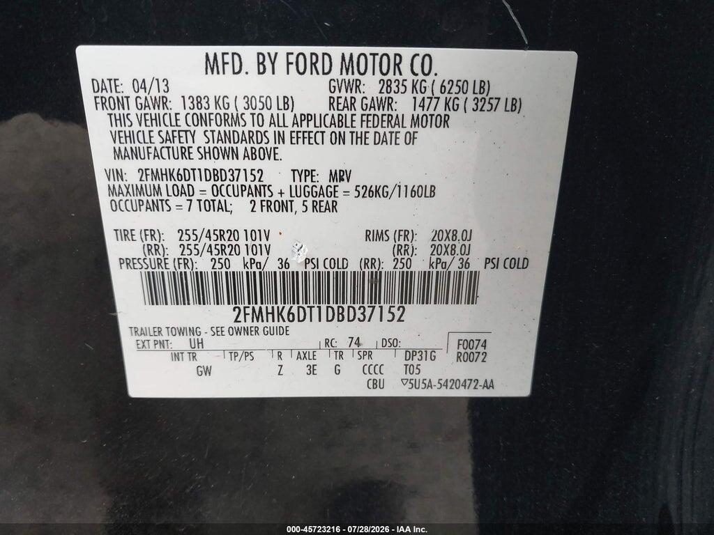 2FMHK6DT1DBD37152 2013 FORD FLEX photo no. 9
